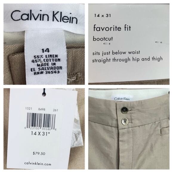 Calvin Klein Favorite Fit Boot Cut Linen Cotton Pants Classic Women's Size 14x31 - Picture 9 of 10